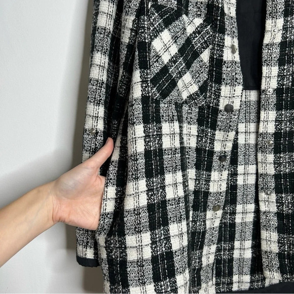 Zara Black Tweed Plaid Oversized Barn Coat Women’s Medium Shirt Jacket Gorpcore - Picture 7 of 10